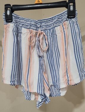 Striped Drawstring Women’s Shorts - Blue & Peach